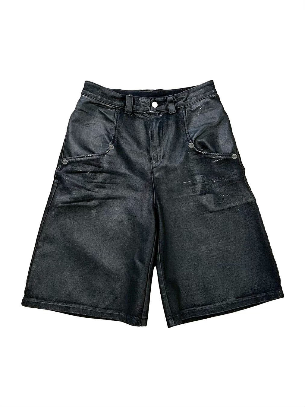 【DEVIL KIM】BLACK WAXED DENIM SHORTS