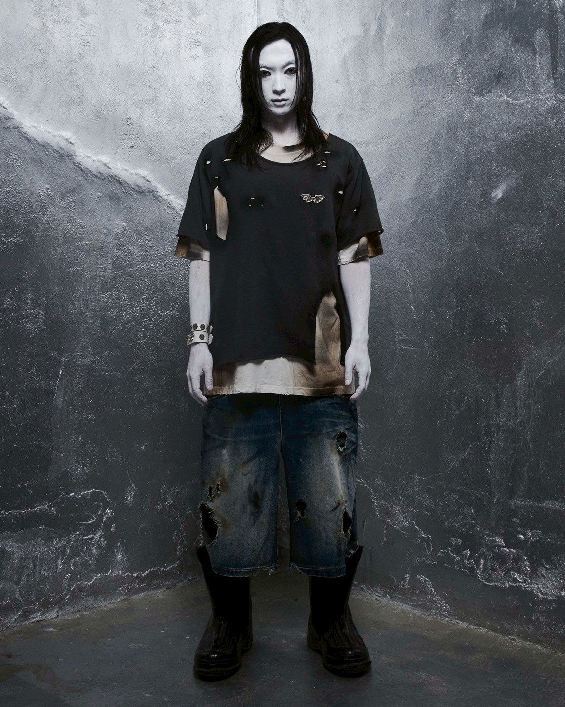 【DEVIL KIM】LAYERED BURNT T-SHIRT