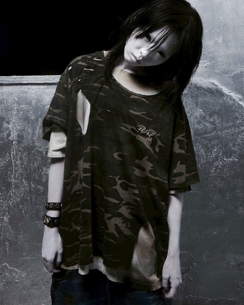 【DEVIL KIM】LAYERED BURNT T-SHIRT