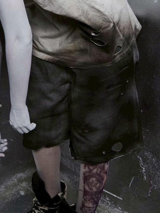 【DEVIL KIM】BURN DAMAGE SWEAT SHORTS