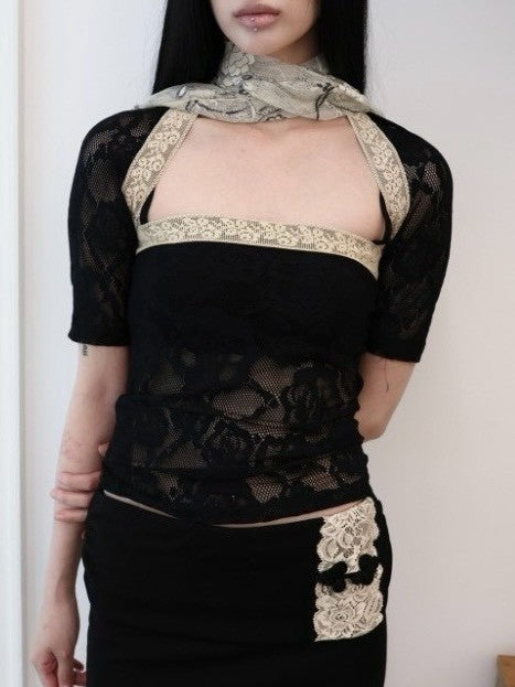 【MIAE】[香] Floral Lace Sleeveless & Bolero SET