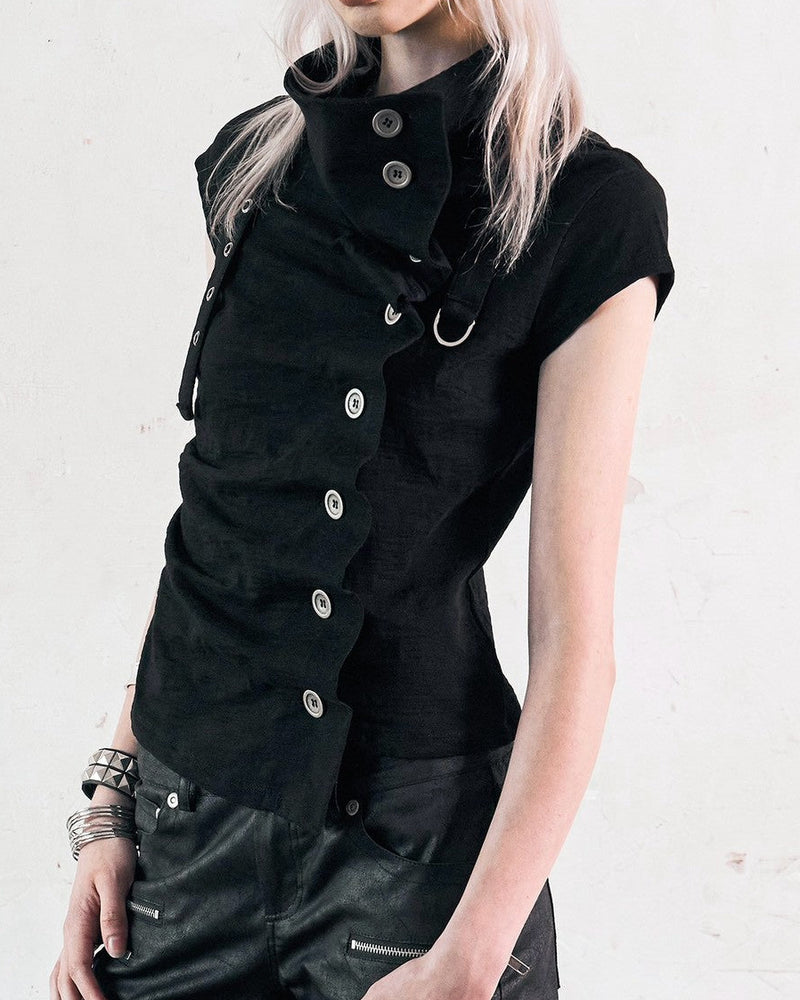 【NOT KNOWING】Drape Button Shirring Top
