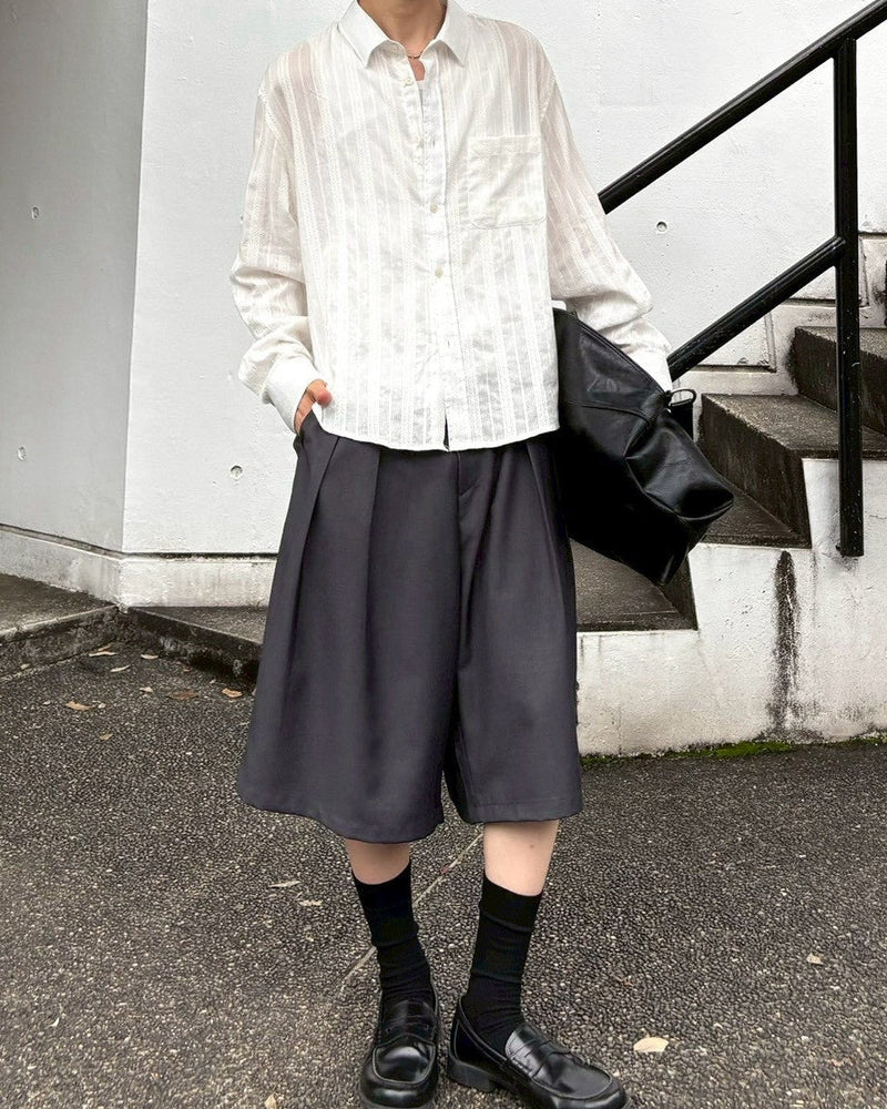 受注制【Chikashitsu +】wide two pleats bermuda shorts (2color)