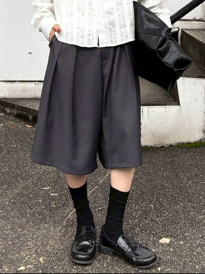 【Chikashitsu +】wide two pleats bermuda shorts (2color)