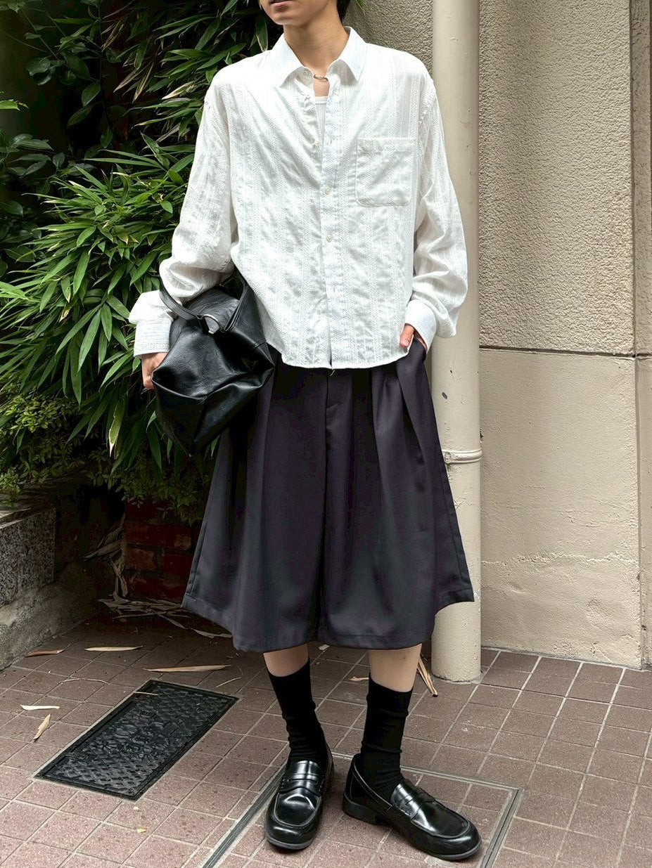 受注制【Chikashitsu +】wide two pleats bermuda shorts (2color)
