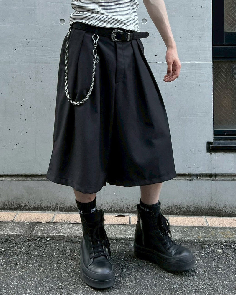 受注制【Chikashitsu +】wide two pleats bermuda shorts (2color)