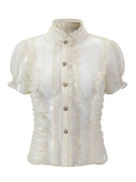 【Cest Nous】Polka dot embroidered shirt