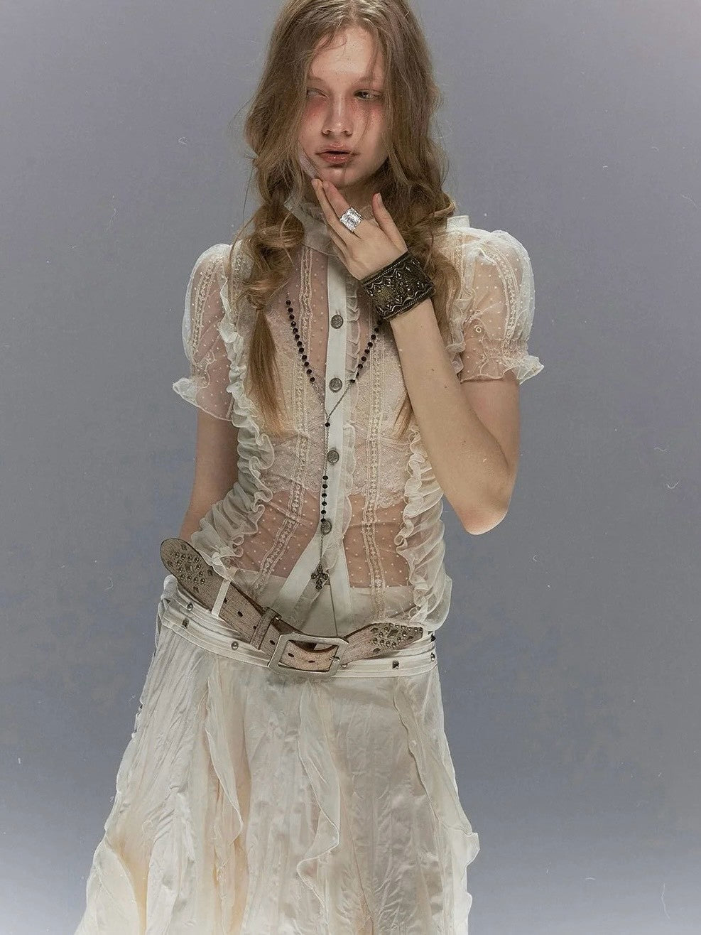 【Cest Nous】Polka dot embroidered shirt
