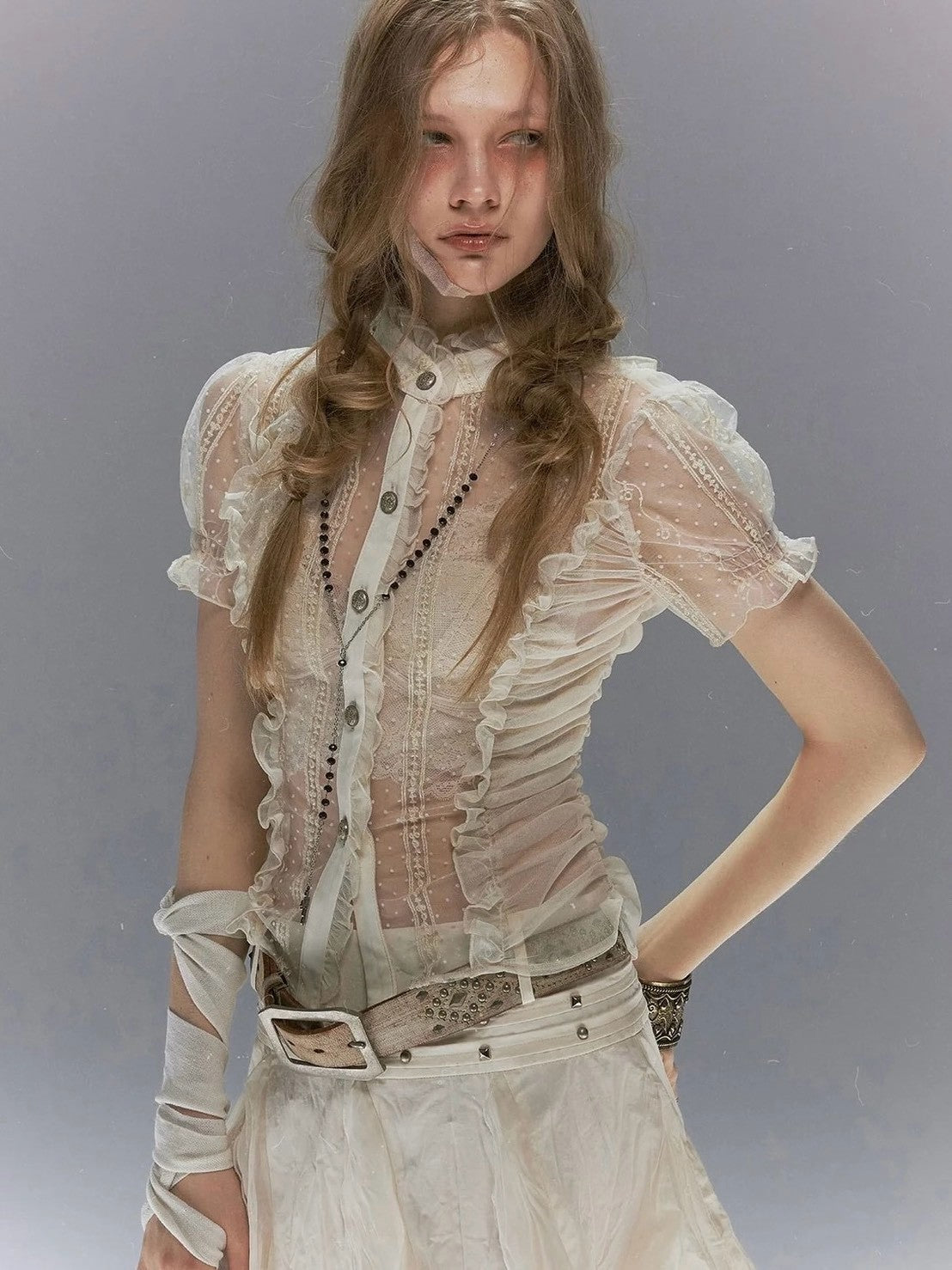 【Cest Nous】Polka dot embroidered shirt