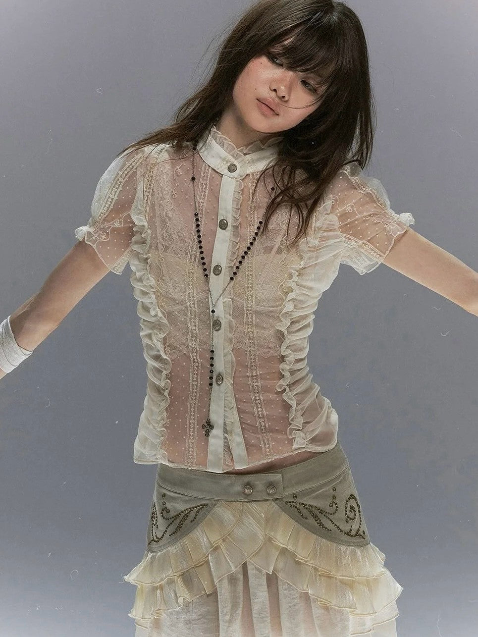 【Cest Nous】Polka dot embroidered shirt