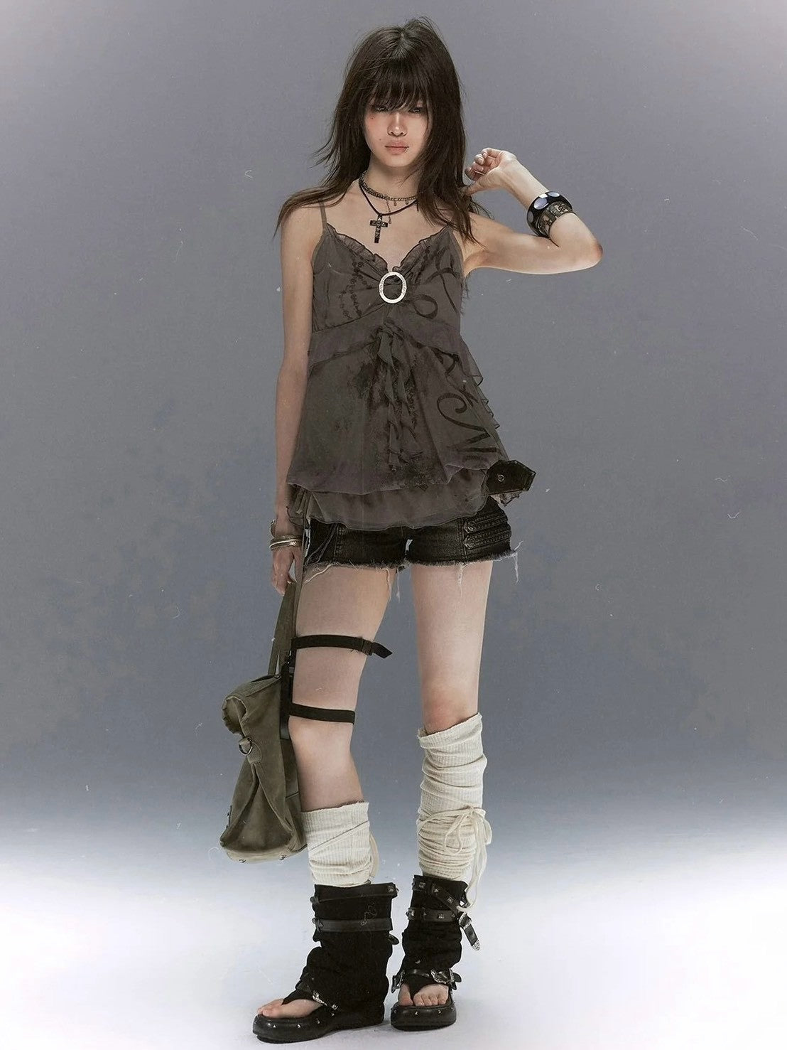【Cest Nous】Gray bud-shaped camisole