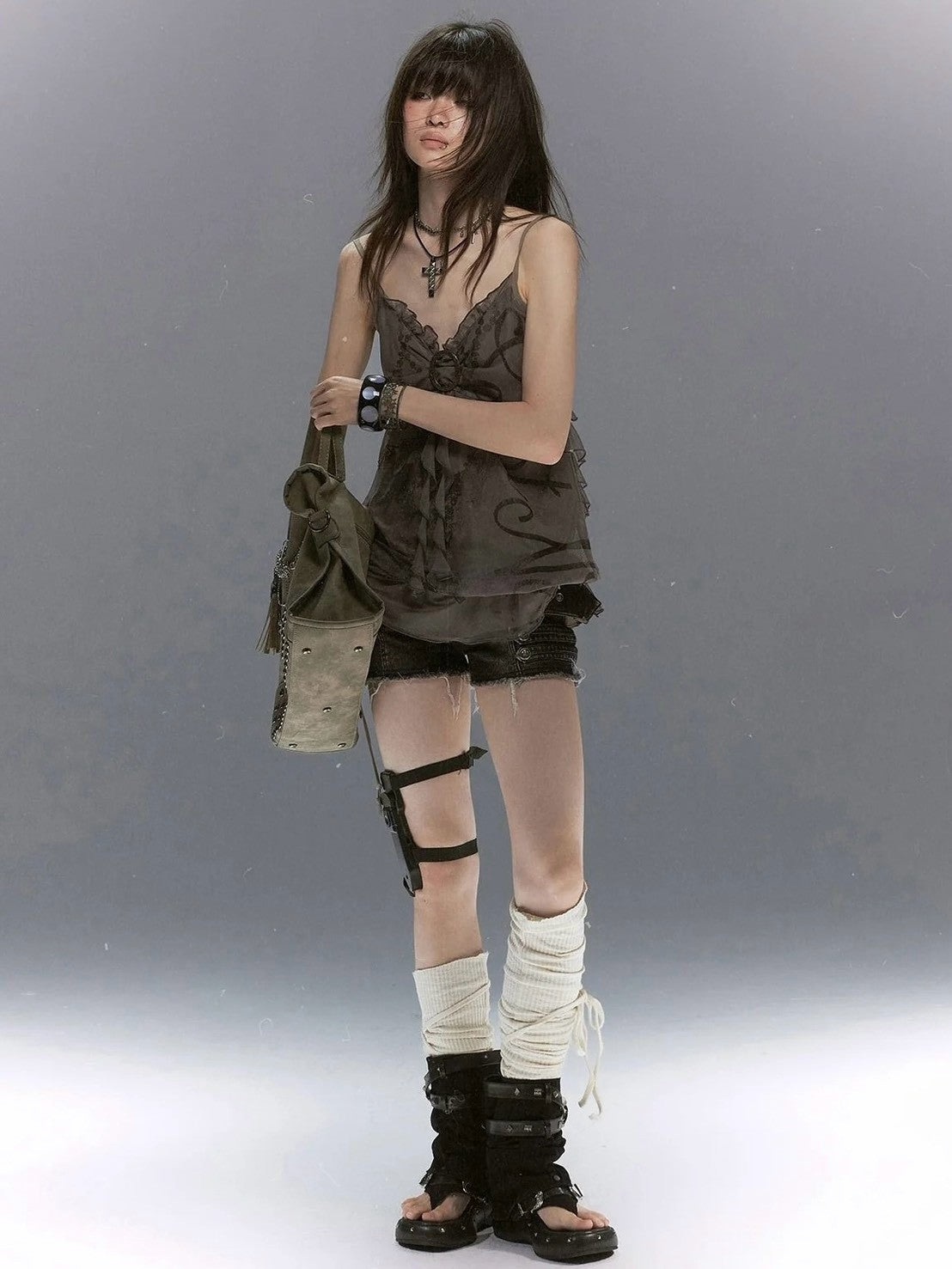 【Cest Nous】Gray bud-shaped camisole