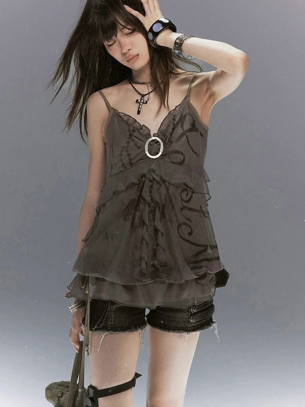 【Cest Nous】Gray bud-shaped camisole