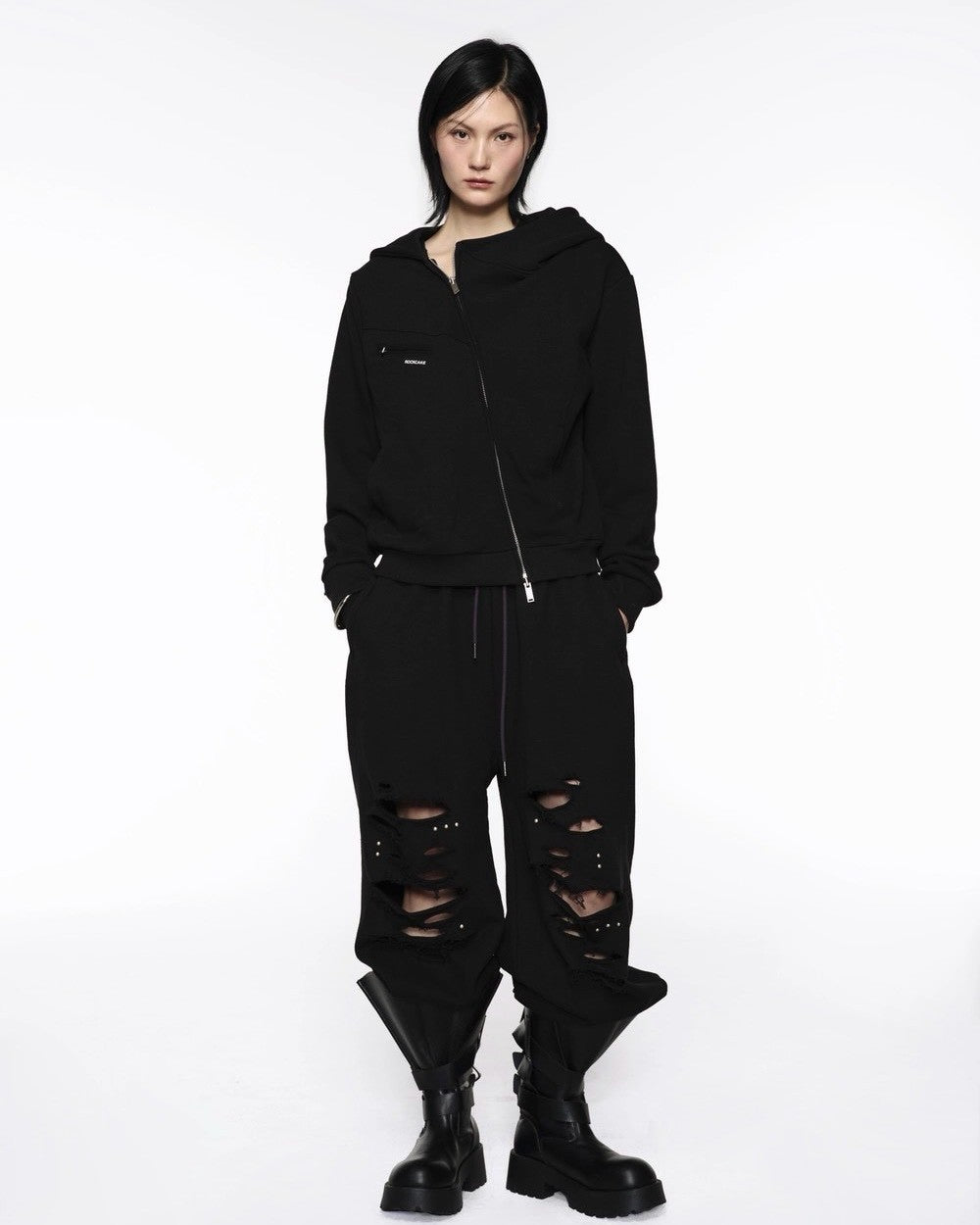 【ROCK CAKE】Asymmetry Zip Up Hoodie
