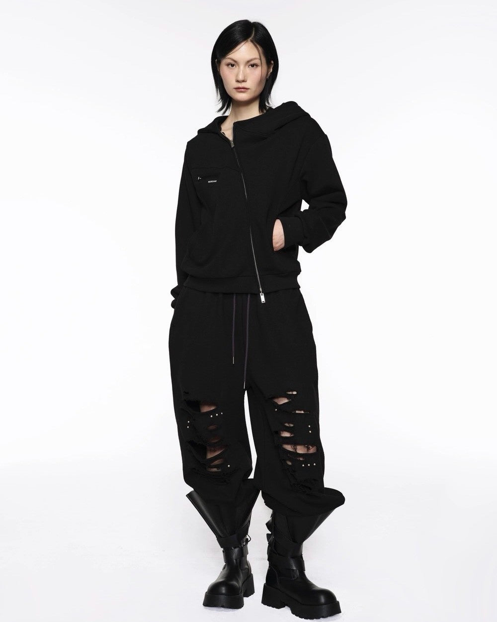 【ROCK CAKE】Asymmetry Zip Up Hoodie