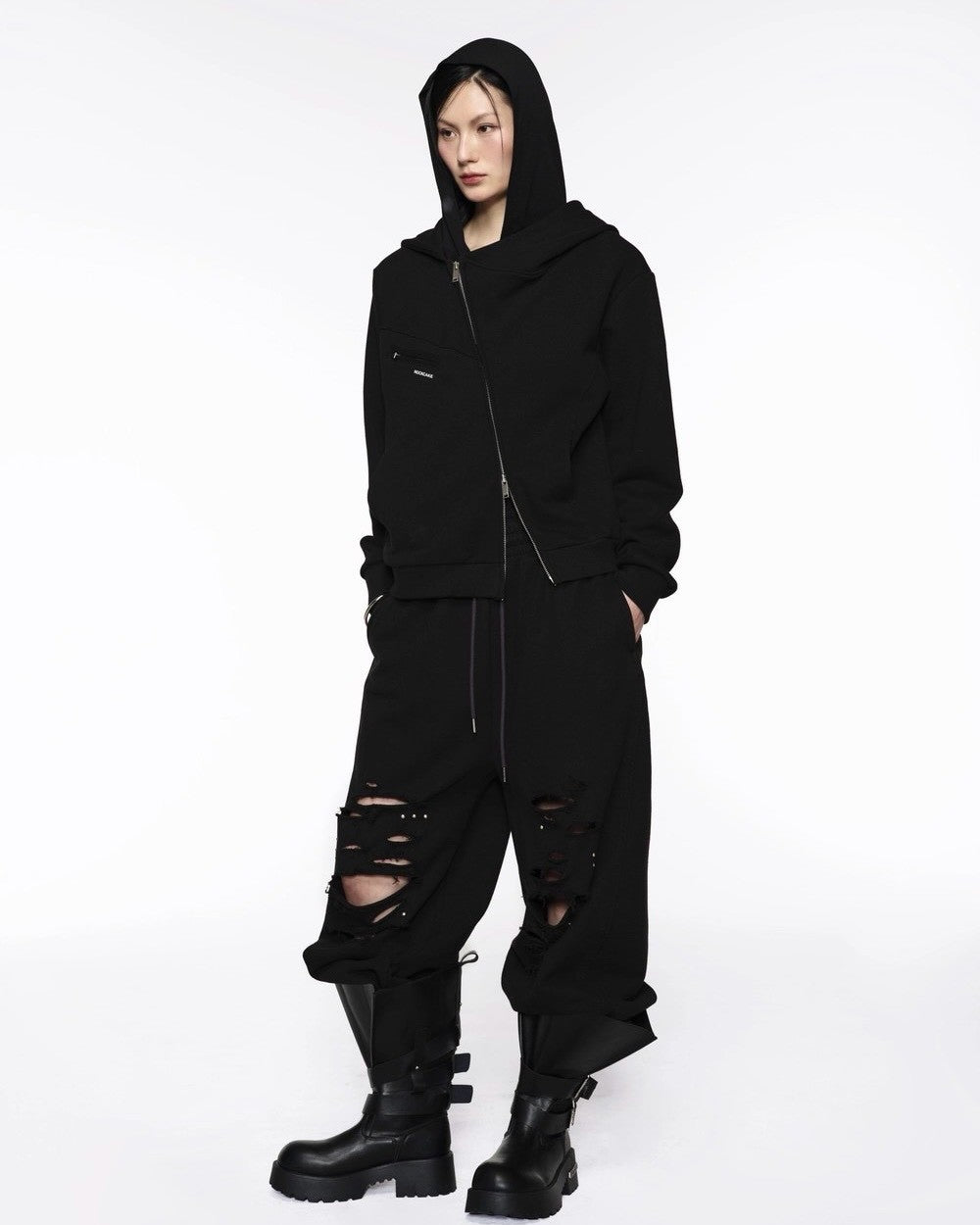 【ROCK CAKE】Asymmetry Zip Up Hoodie