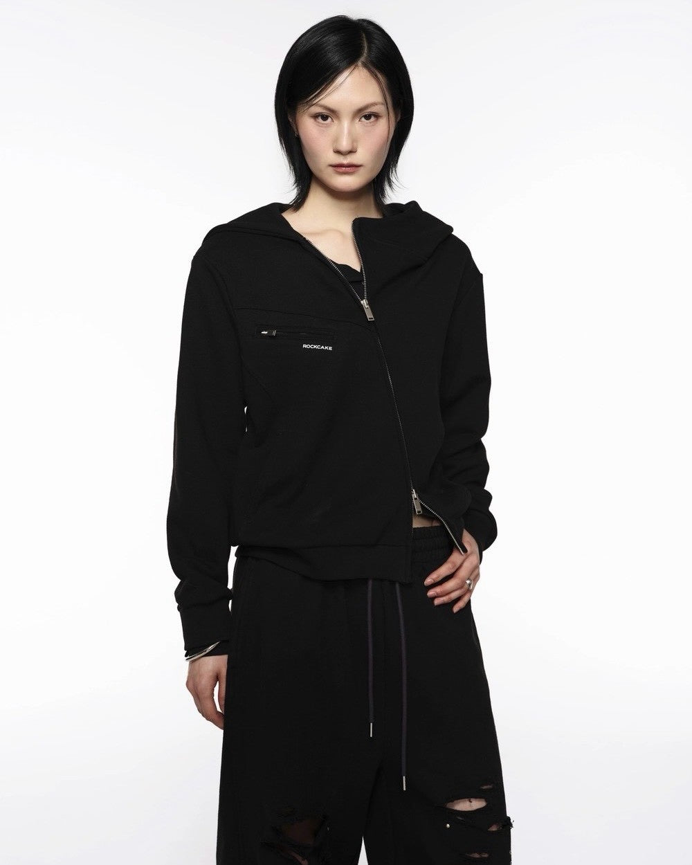 【ROCK CAKE】Asymmetry Zip Up Hoodie