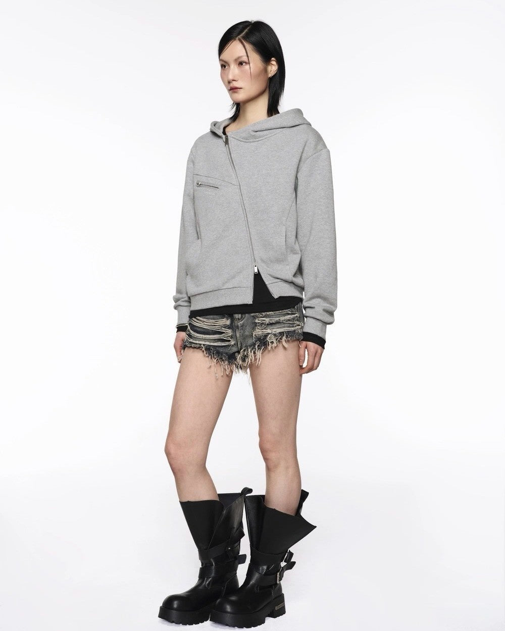 【ROCK CAKE】Asymmetry Zip Up Hoodie