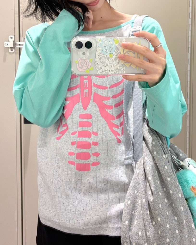 【SETUP-EXE】SKELETON RAGLAN FLOWER TOP