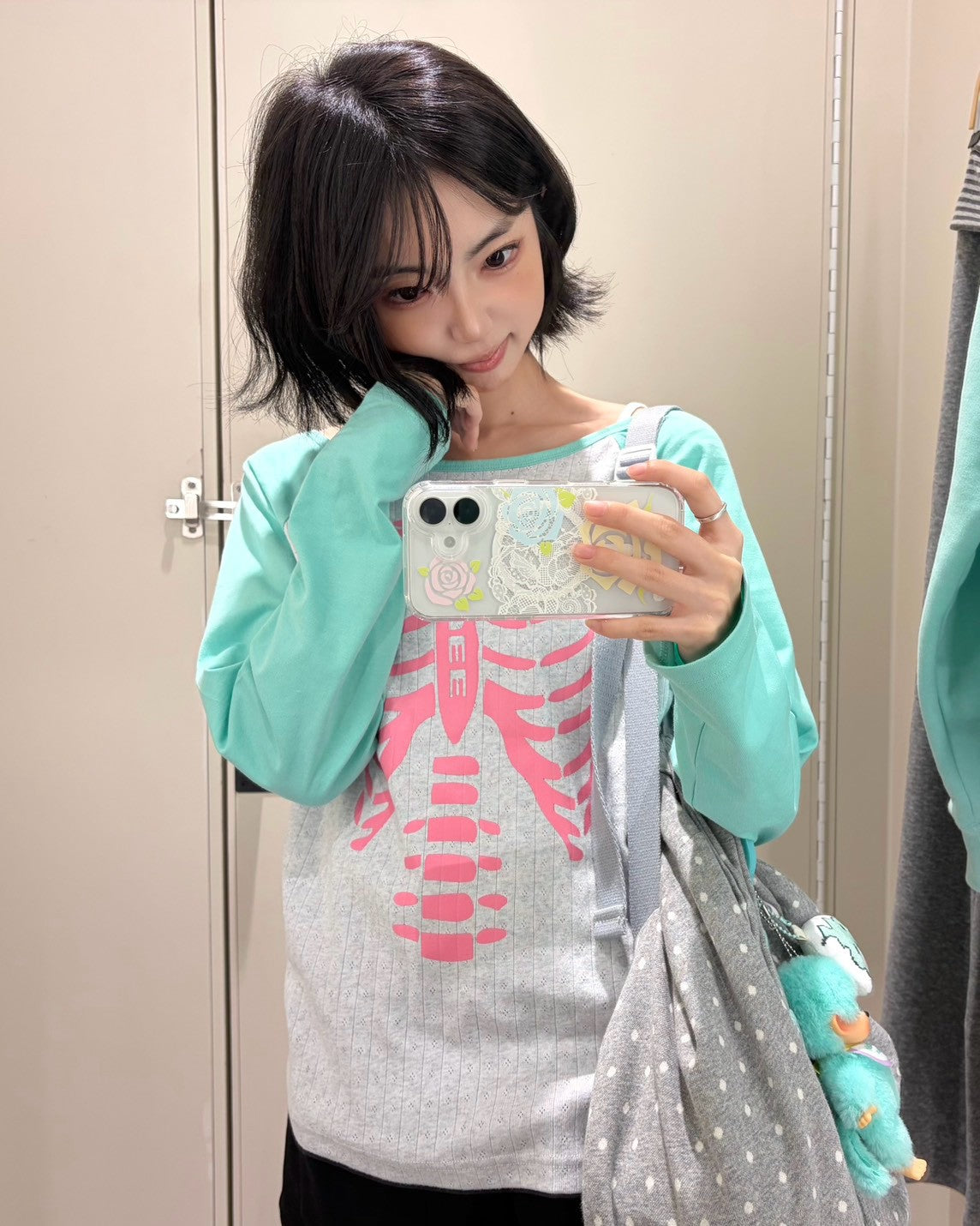【SETUP-EXE】SKELETON RAGLAN FLOWER TOP