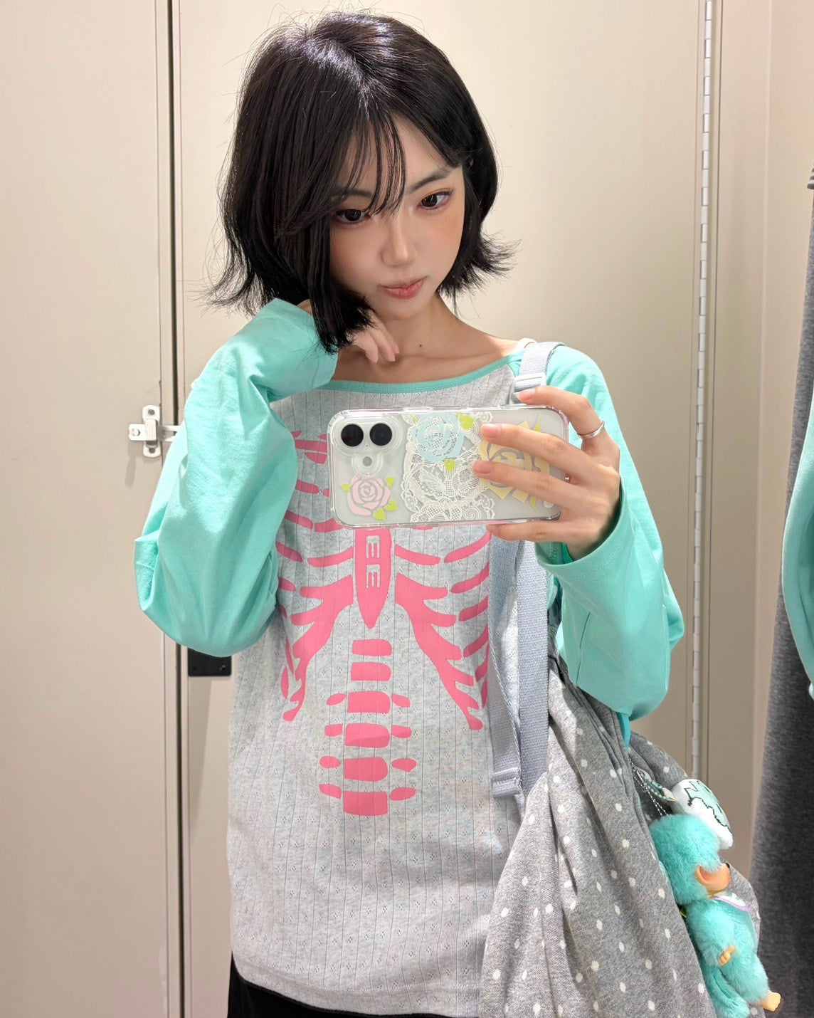 【SETUP-EXE】SKELETON RAGLAN FLOWER TOP
