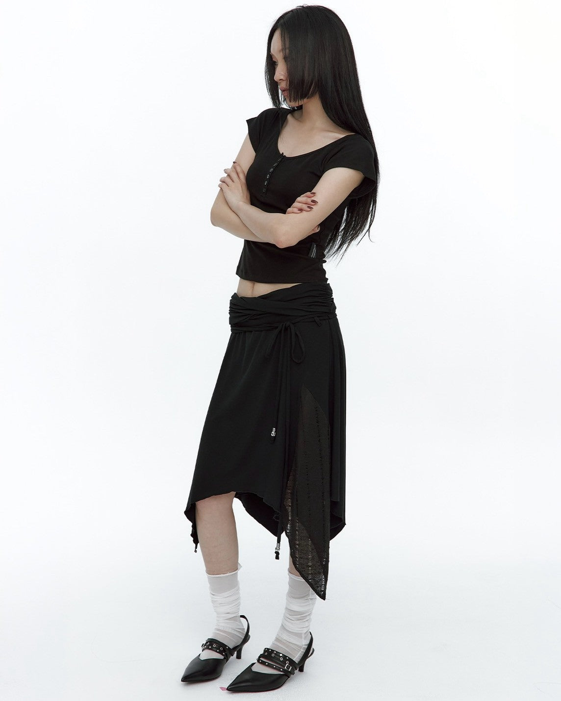 【ROUGHNECK】Knit Layer Drape Skirt