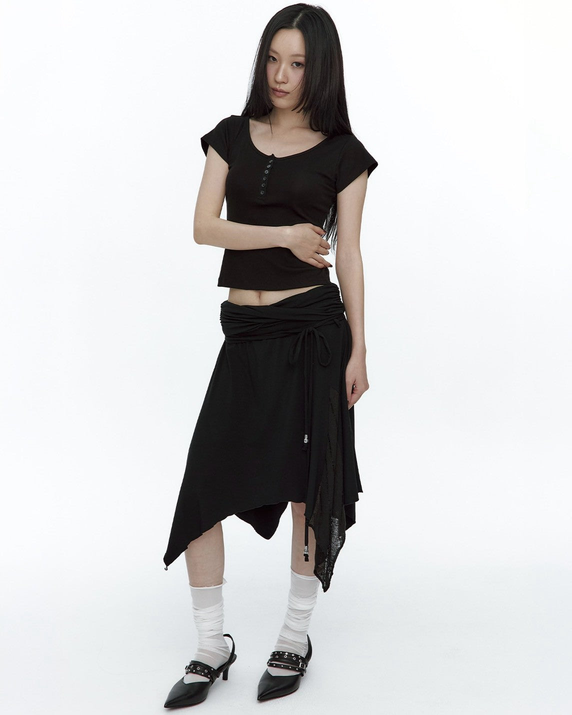 【ROUGHNECK】Knit Layer Drape Skirt