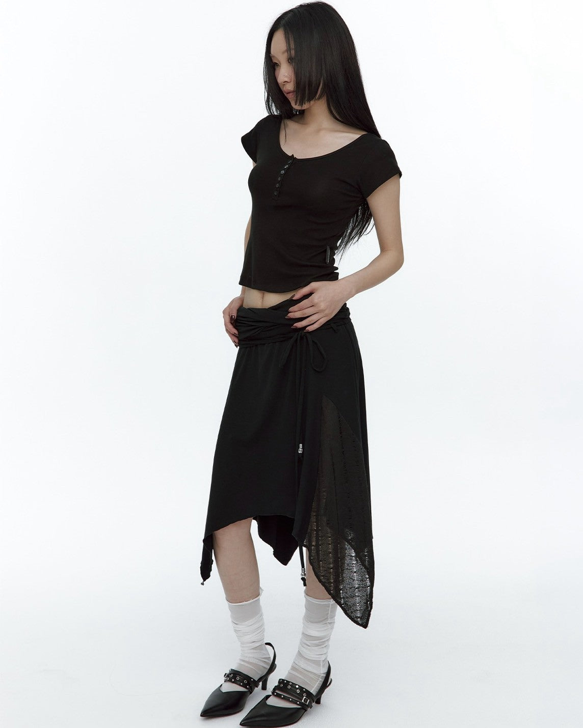【ROUGHNECK】Knit Layer Drape Skirt