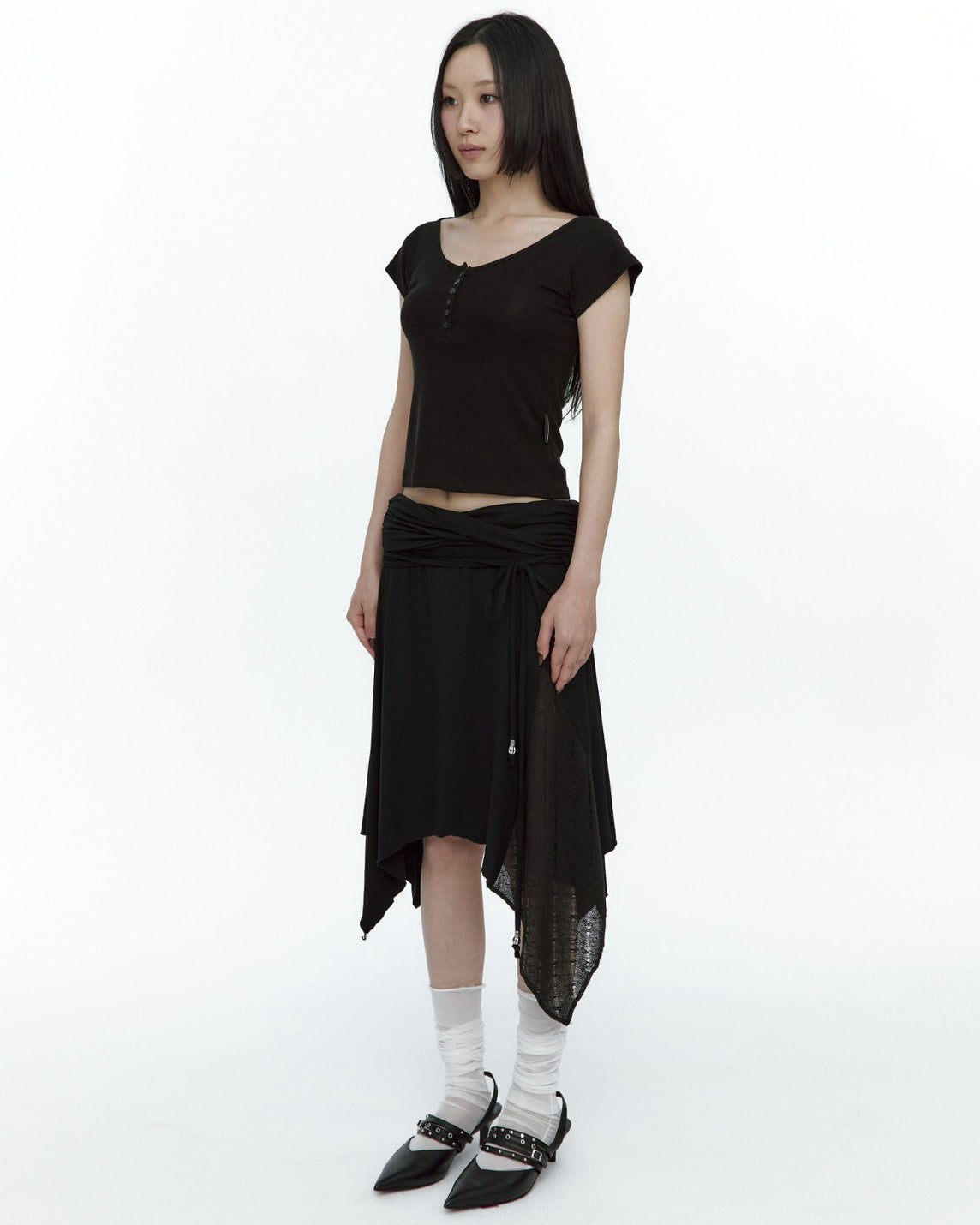 【ROUGHNECK】Knit Layer Drape Skirt