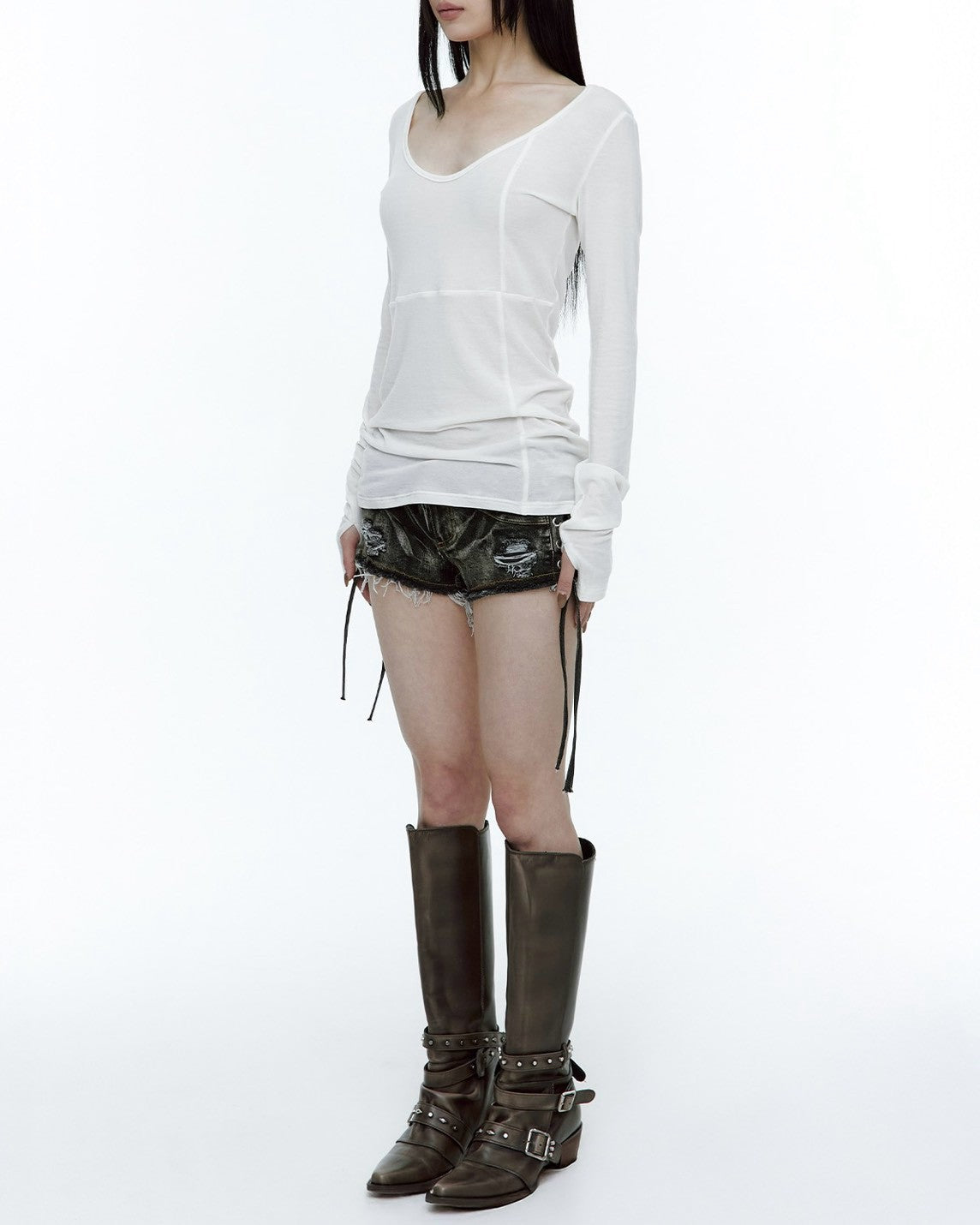 【ROUGHNECK】Lace-up Side Washed Shorts