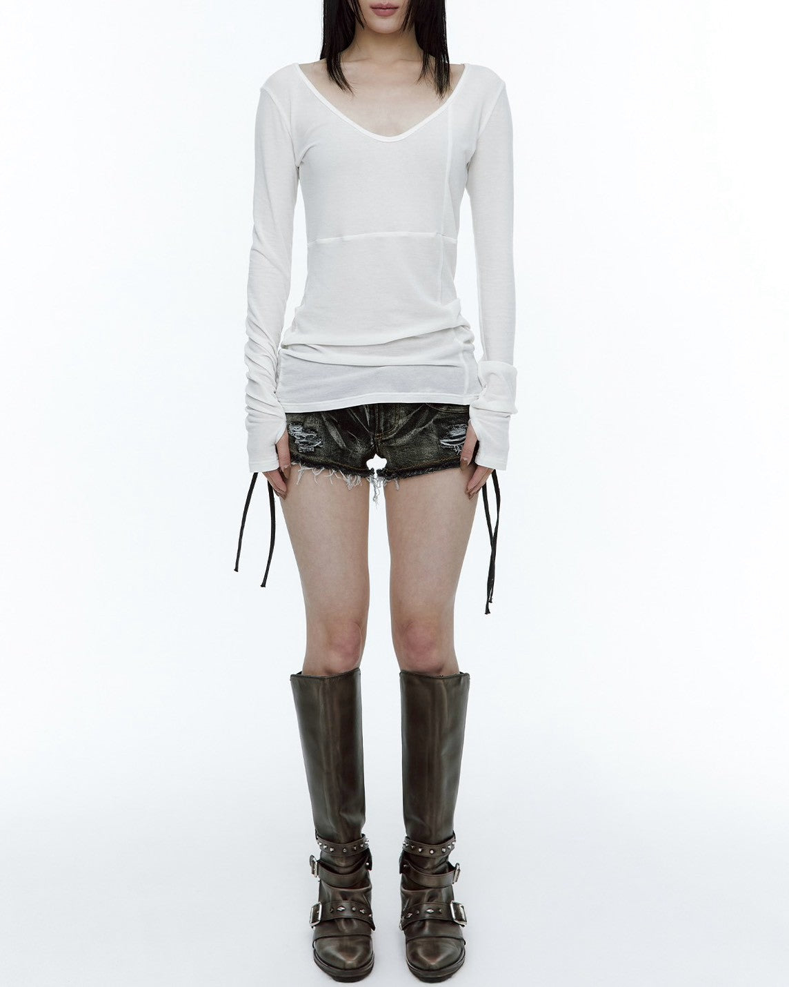 【ROUGHNECK】Lace-up Side Washed Shorts