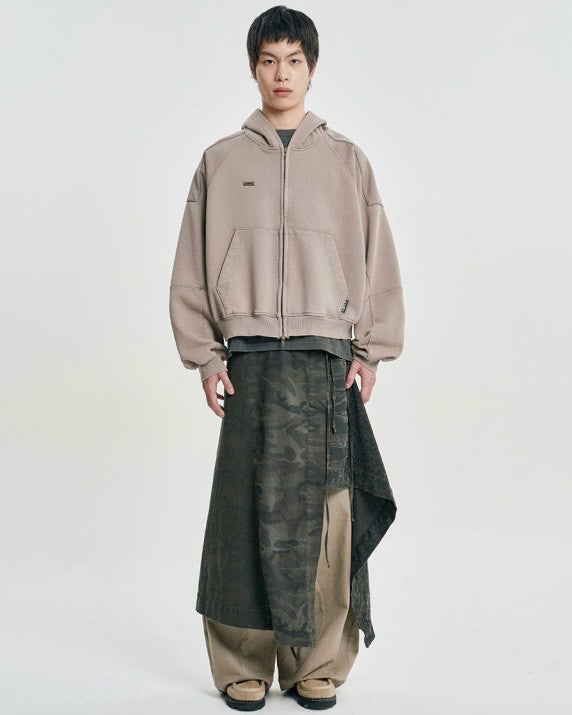 【AJOBYAJO】Cropped Washed Zip-Up Hoodie