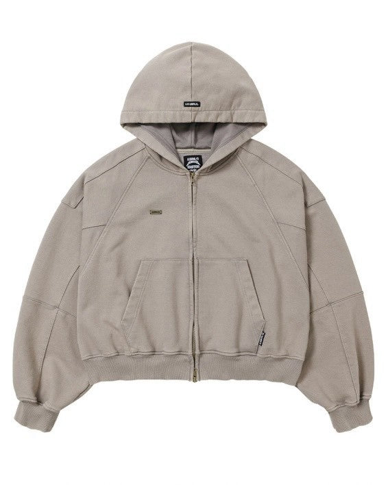 【AJOBYAJO】Cropped Washed Zip-Up Hoodie