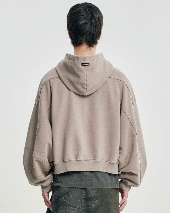 【AJOBYAJO】Cropped Washed Zip-Up Hoodie