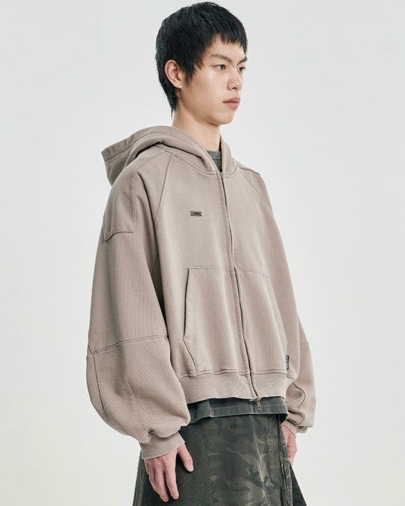 【AJOBYAJO】Cropped Washed Zip-Up Hoodie