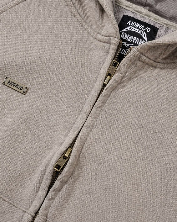 【AJOBYAJO】Cropped Washed Zip-Up Hoodie