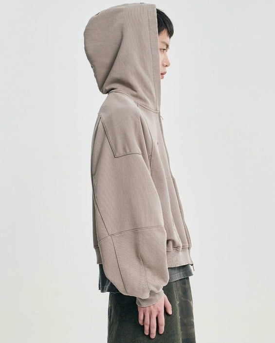 【AJOBYAJO】Cropped Washed Zip-Up Hoodie