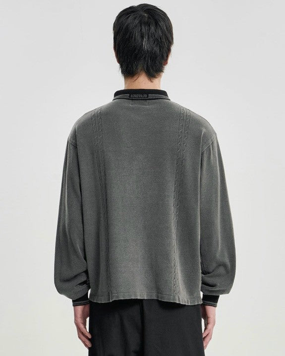 【AJOBYAJO】[RWK] Washed Cable Stitch Collar Zip-Up