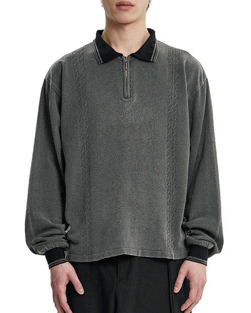 【AJOBYAJO】[RWK] Washed Cable Stitch Collar Zip-Up