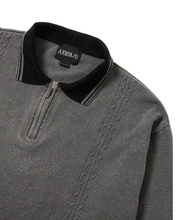 【AJOBYAJO】[RWK] Washed Cable Stitch Collar Zip-Up