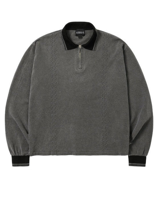 【AJOBYAJO】[RWK] Washed Cable Stitch Collar Zip-Up