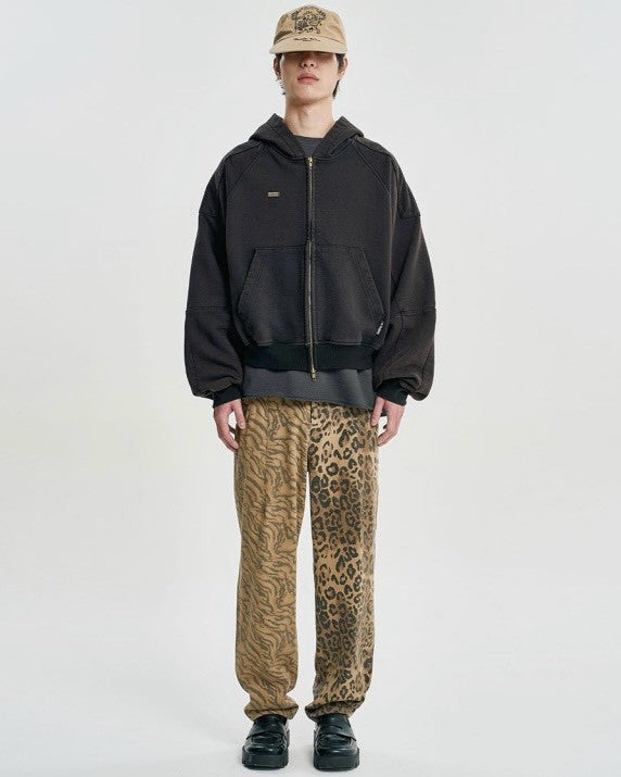 【AJOBYAJO】Cropped Washed Zip-Up Hoodie