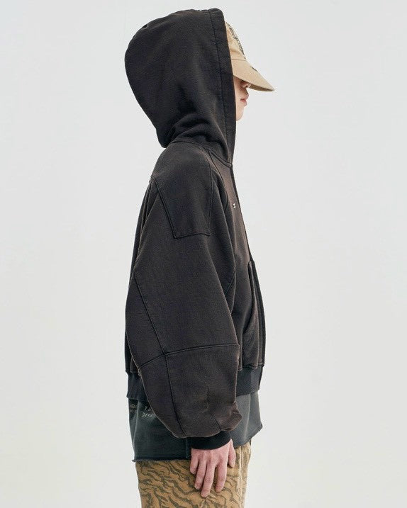 【AJOBYAJO】Cropped Washed Zip-Up Hoodie