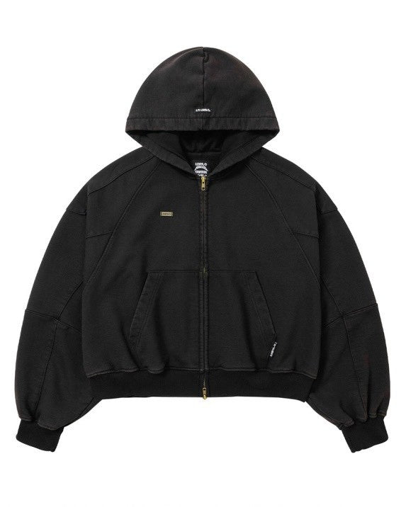 【AJOBYAJO】Cropped Washed Zip-Up Hoodie