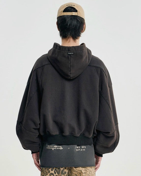 【AJOBYAJO】Cropped Washed Zip-Up Hoodie