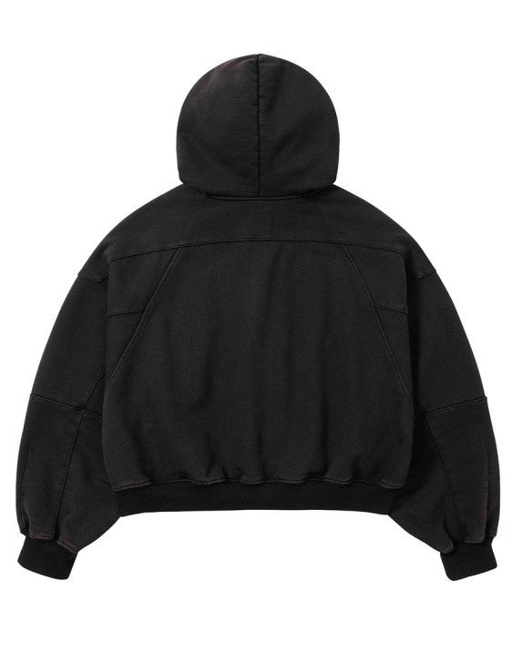 【AJOBYAJO】Cropped Washed Zip-Up Hoodie