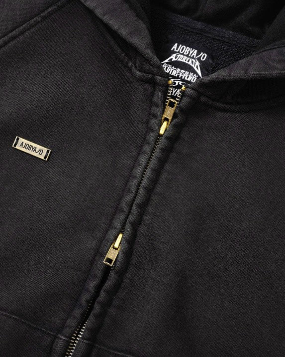 【AJOBYAJO】Cropped Washed Zip-Up Hoodie