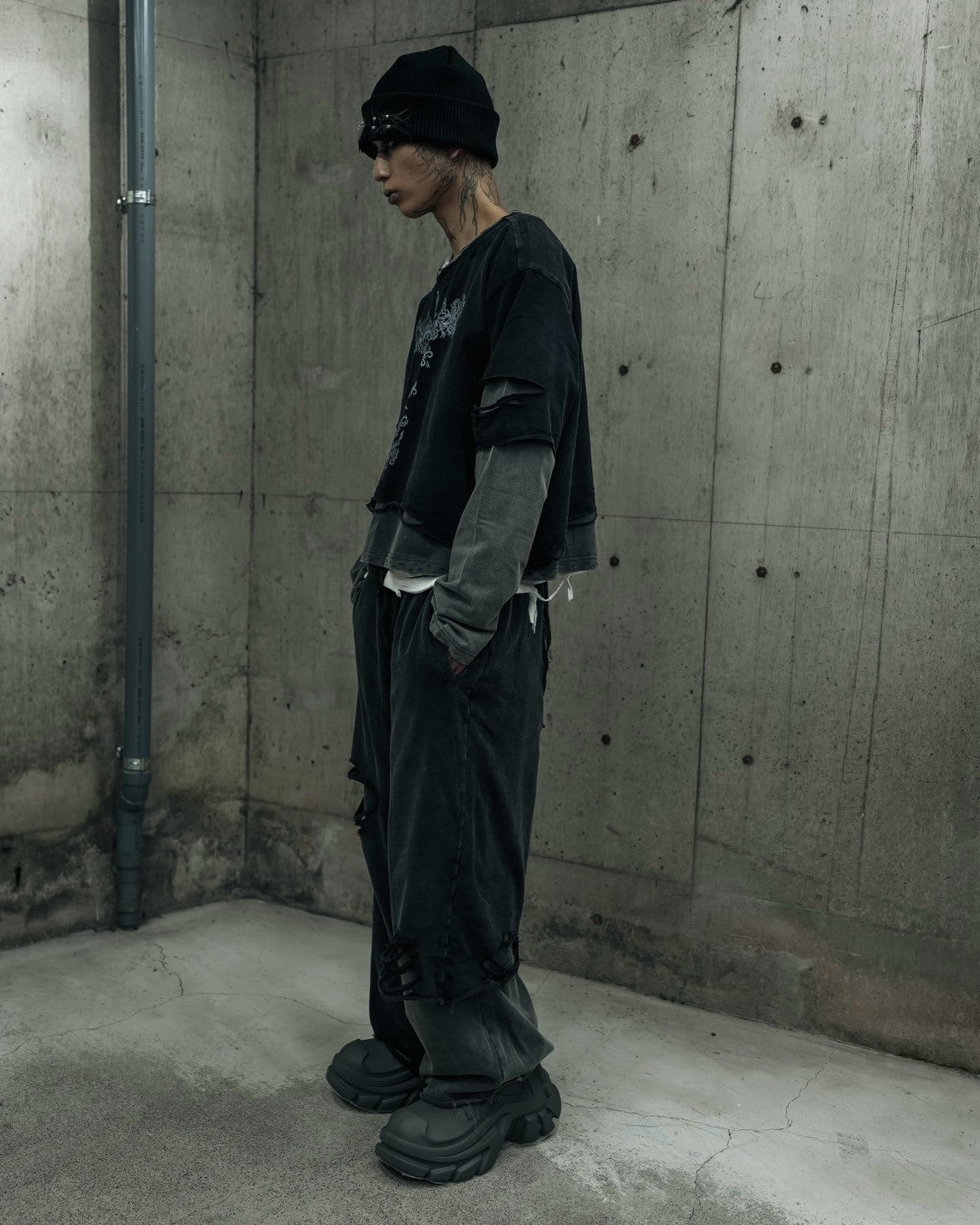 【DIG YOUR OWN GRAVE】TRIBAL CROSS LAYERED PANTS