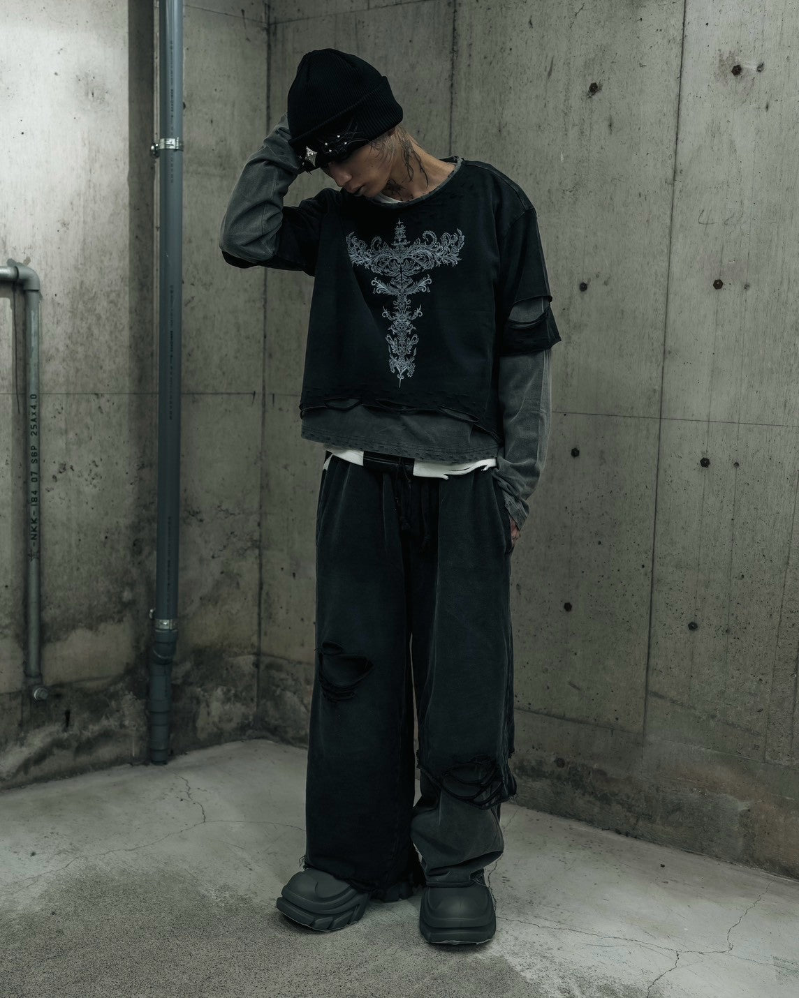 【DIG YOUR OWN GRAVE】TRIBAL CROSS LAYERED PANTS