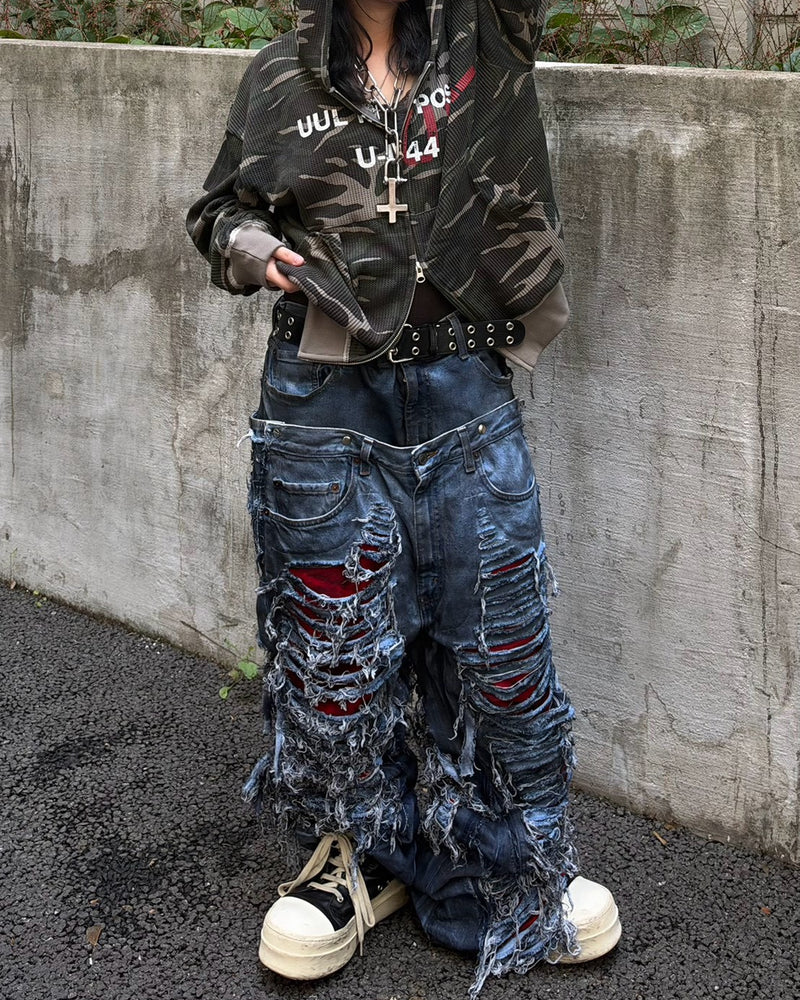 【mm:option】AFTERLIFE DAMAGE DENIM PANTS